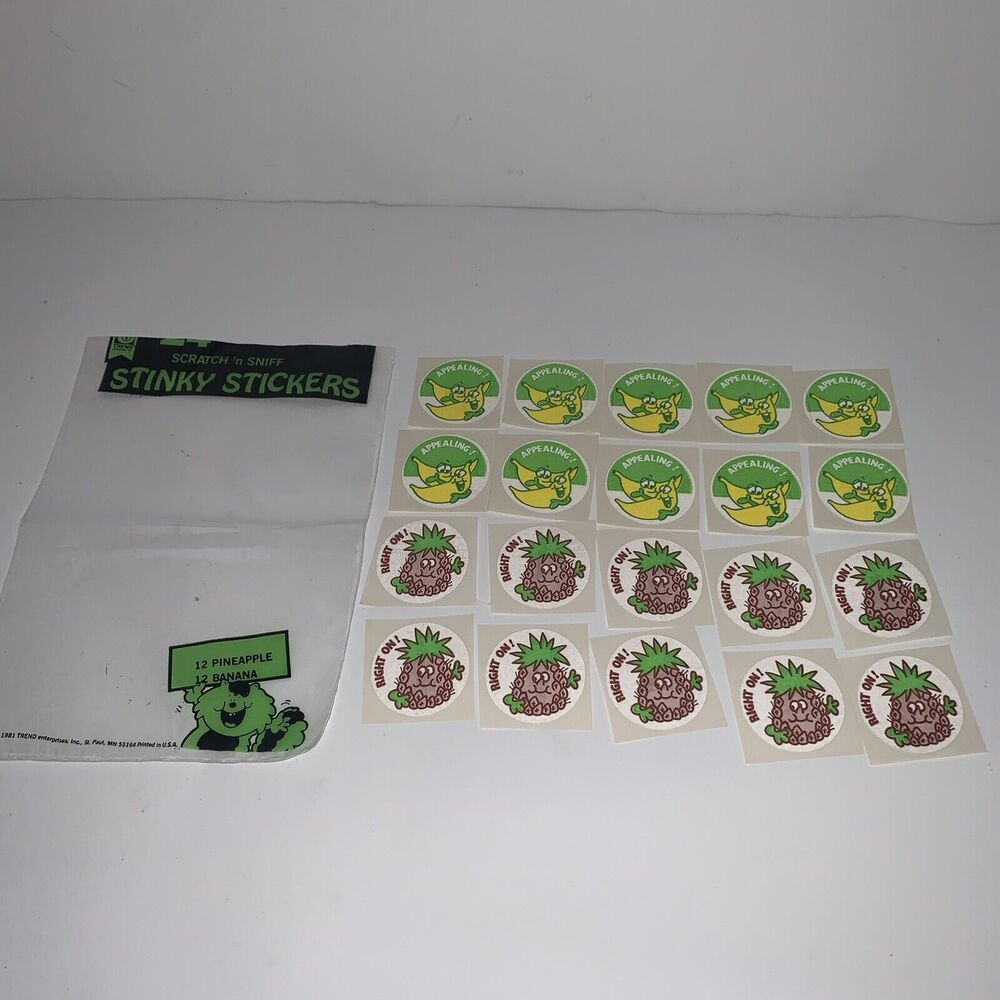 Vintage Trend Scratch & Sniff Stinky Stickers 10 Pineapple & 10 Banana 1982